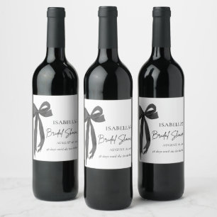 Moderne elegante schwarze Schleifenband Brautparty Weinetikett