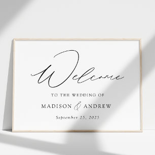 Moderne, elegante Schwarze Script-Hochzeit Willkom Poster