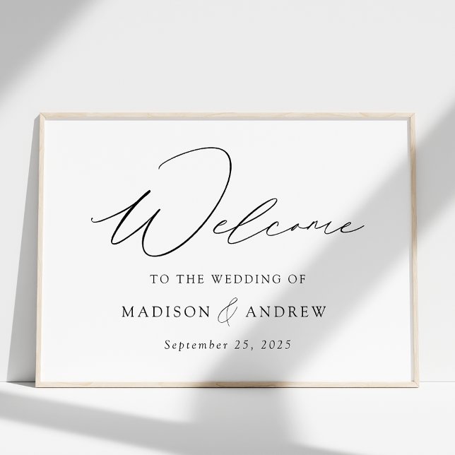 Moderne, elegante Schwarze Script-Hochzeit Willkom Poster (Von Creator hochgeladen)
