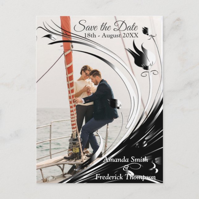 Moderne elegante Schwarze Silhouette auf weißem Ma Ankündigungspostkarte (Vorderseite)