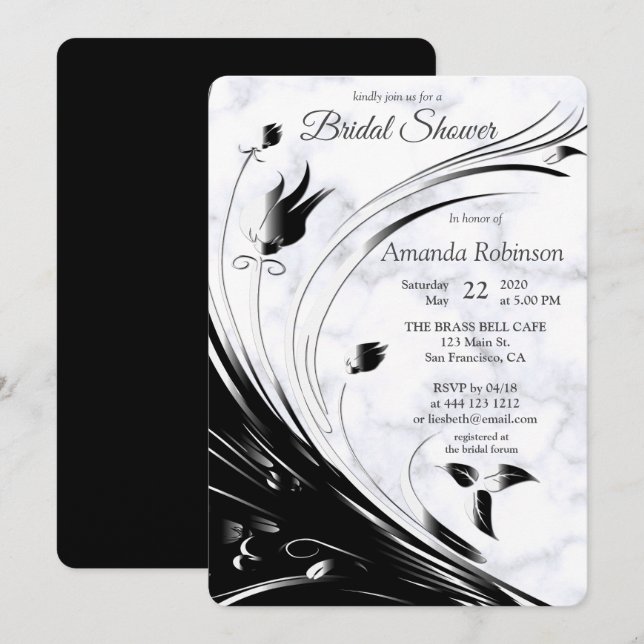 Moderne elegante Schwarze Silhouette auf weißem Ma Einladung (Vorne/Hinten)