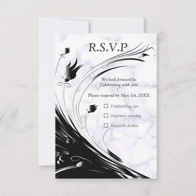 Moderne elegante Schwarze Silhouette auf weißem Ma RSVP Karte (Vorderseite)