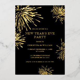 Moderne elegante schwarze Silvesterparty in Gold Folieneinladung
