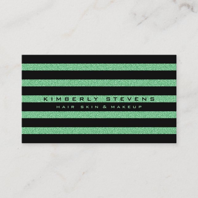 Moderne elegante schwarze Streifen und grüner Glit Visitenkarte (Vorderseite)