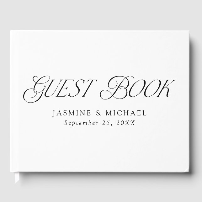 Moderne elegante Schwarze Typografie-Hochzeit Gästebuch (Vorderseite)