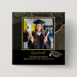 Moderne elegante schwarze und goldene Abschlussfot Button