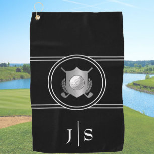 Moderne elegante schwarze und silberne monogrammie golfhandtuch
