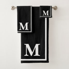 Moderne elegante schwarze und weiße Monogramm-Schr Badhandtuch Set