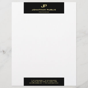 Moderne elegante schwarze weiße goldene Monogramm Briefbogen