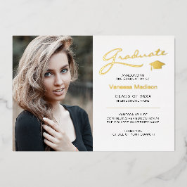 Moderne, elegante Script 2 Sided Foto Grad Card Folieneinladung