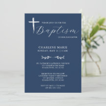 Moderne elegante Script Blue Baptisse Einladung