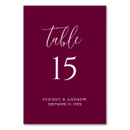 Moderne, elegante Script Burgundy Wedding Tischnummer