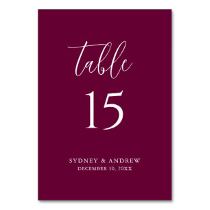 Moderne, elegante Script Burgundy Wedding Tischnummer