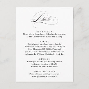 Moderne, elegante Script Classic Wedding Details Begleitkarte