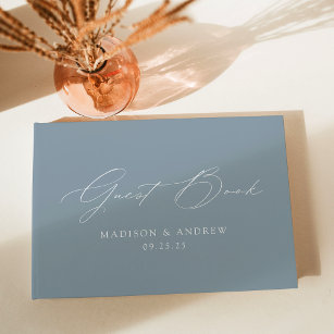 Moderne, elegante Script Dusty Blue Wedding Gästebuch