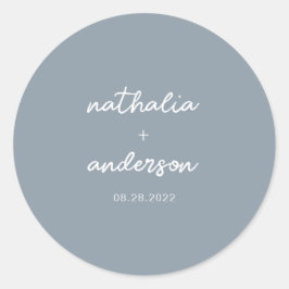 Moderne, elegante Script Dusty Blue Wedding Runder Aufkleber