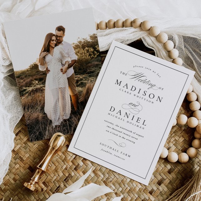 Moderne, elegante Script-Foto-Hochzeit Einladung (Von Creator hochgeladen)