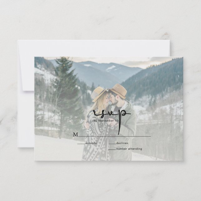 Moderne elegante Script-Foto-Hochzeitskarte RSVP Karte (Vorderseite)