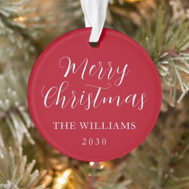 Moderne Elegante Script Frohe Weihnachten Rot Ornament (Baum)