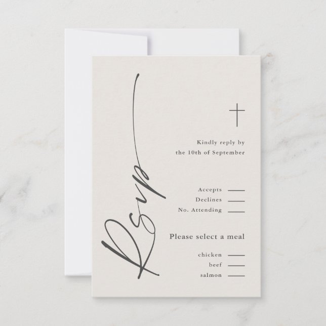 Moderne elegante Script-Gender Neutral Boho Taufe RSVP Karte (Vorderseite)