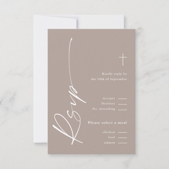 Moderne elegante Script-Gender Neutral Boho Taufe RSVP Karte (Vorderseite)