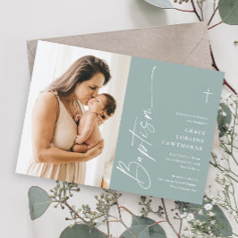 Moderne elegante Script-Gender Neutral Foto-Taufe Einladung