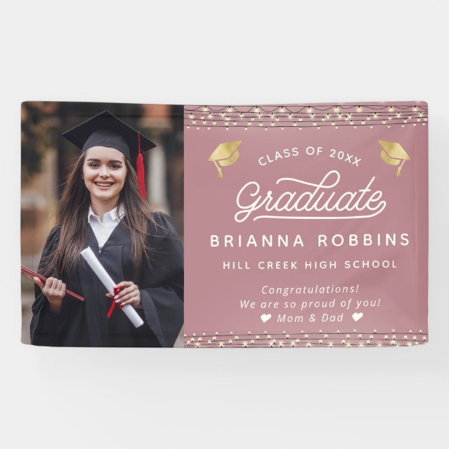 Moderne, elegante Script Gold Abschluss Foto Cassi Banner (Horizontal)