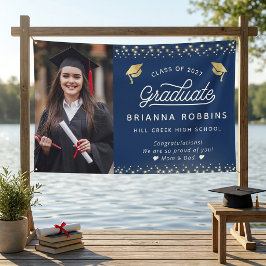 Moderne, elegante Script Gold Abschluss Foto Navy Banner