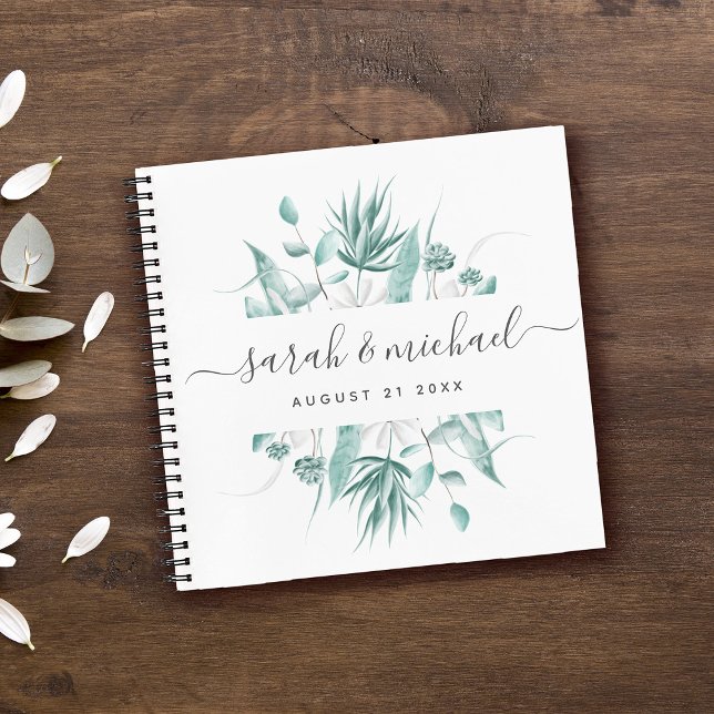 Moderne, elegante Script Greenery Wedding Guest Notizbuch (Von Creator hochgeladen)