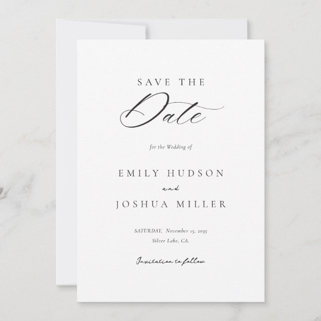Moderne, elegante Script-Hochzeit Save The Date (Vorderseite)