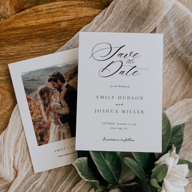 Moderne, elegante Script-Hochzeit Save The Date (Von Creator hochgeladen)