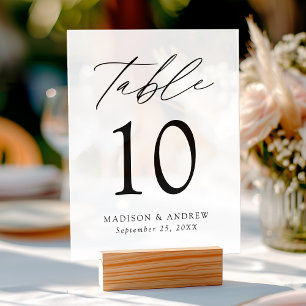 Moderne, elegante Script-Hochzeitsskripte-Tischnum Acrylschild