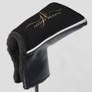 Moderne elegante Script Monogram Initials Black Go Golf Headcover