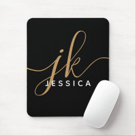 Moderne elegante Script Monogram Initials Black Go Mousepad