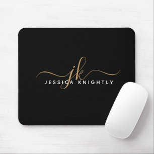 Moderne elegante Script Monogram Initials Black Go Mousepad