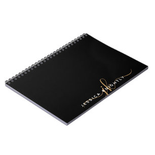 Moderne elegante Script Monogram Initials Black Go Notizblock