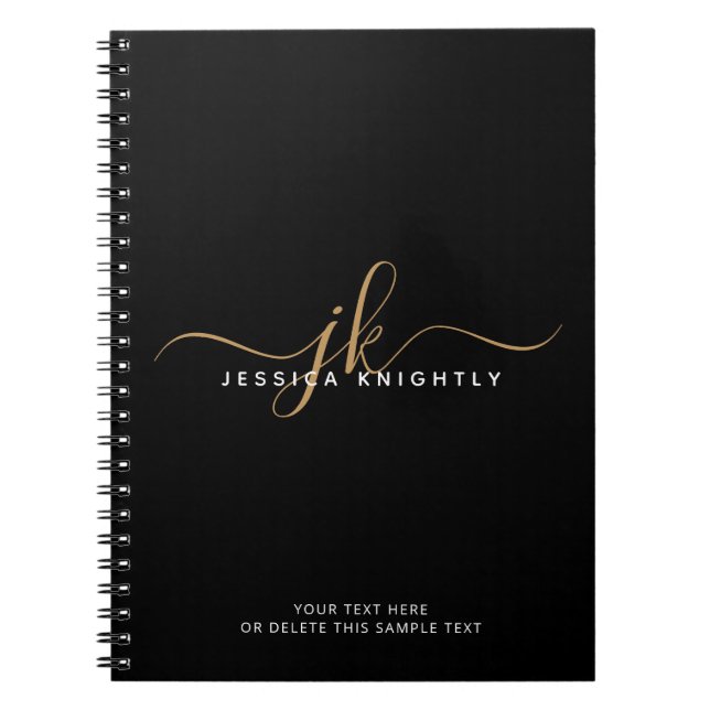 Moderne elegante Script Monogram Initials Black Go Notizblock (Vorderseite)