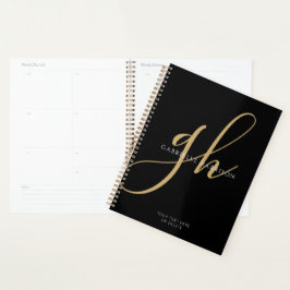 Moderne elegante Script Monogram Name Black Gold Planer