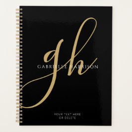 Moderne elegante Script Monogram Name Black Gold Planer
