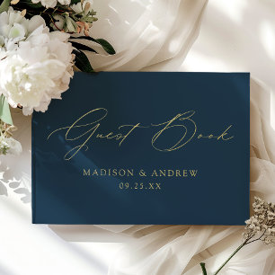Moderne, elegante Script-Navy-Hochzeit Gästebuch