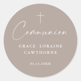 Moderne elegante Script-Neutral-Erste Kommunion Runder Aufkleber