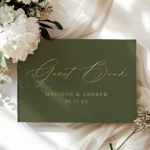 Moderne, elegante Script Olive Green Wedding Gästebuch