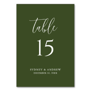 Moderne, elegante Script Olive Green Wedding Tischnummer