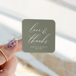 Moderne, elegante Script Olive Liebe & Danke Quadratischer Aufkleber