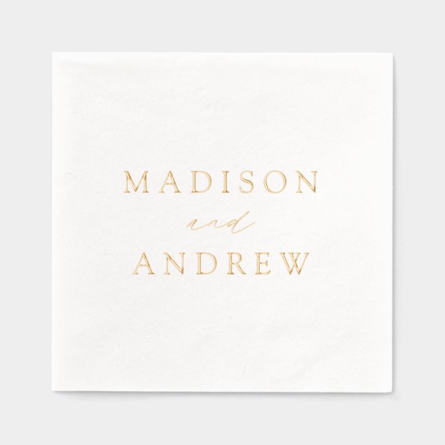 Moderne, elegante Script-Personalisierte Hochzeit Servietten Mit Folie (Vorderseite)
