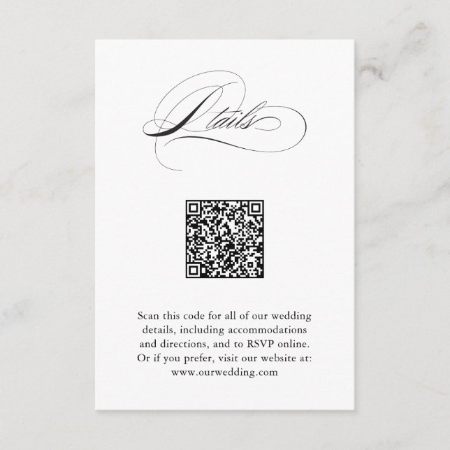 Moderne elegante Script QR Code Hochzeitdetails Begleitkarte (Vorderseite)
