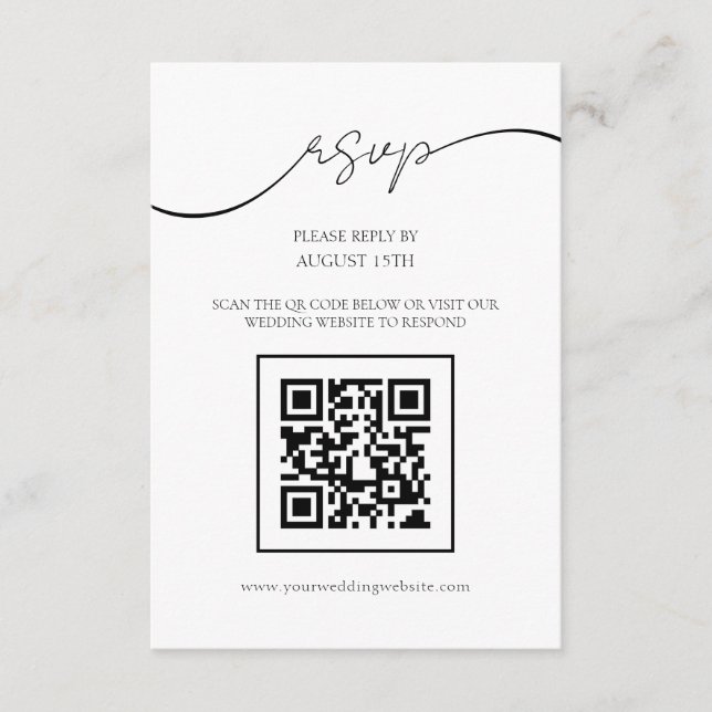 Moderne elegante Script QR Code Wedding RSVP Card Begleitkarte (Vorderseite)