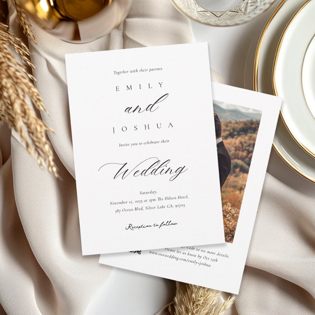 Moderne, elegante Script QR Foto Wedding Einladung (Von Creator hochgeladen)