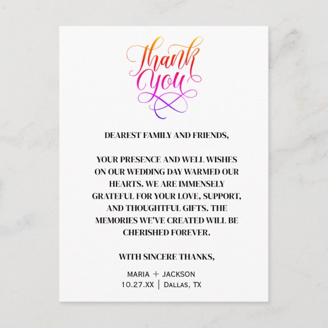 Moderne, elegante Script-Schwarz-weiße Hochzeit Postkarte (Vorderseite)