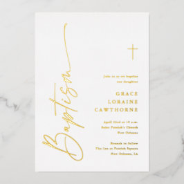Moderne elegante Script-Taufe Gold Folieneinladung